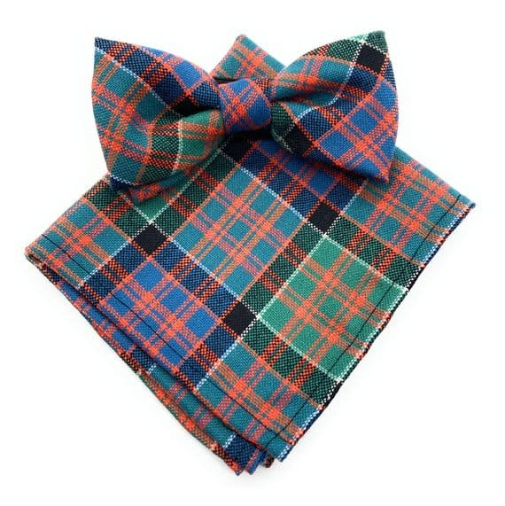 Pure Wool MacDonald of Clanranald  Ancient Tartan Bow Tie & Matching Pocket Square Set