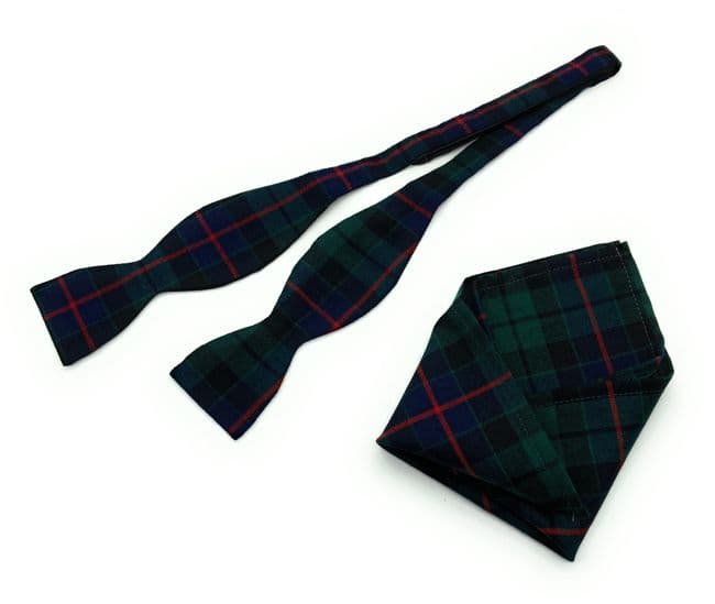Pure Wool Morrison Modern Tartan Self Tied Bow Tie & Matching Pocket Square Set - Made in Scotland