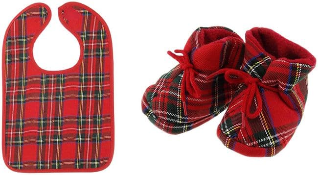 Royal Stewart Tartan Baby Bib & Bootees Set