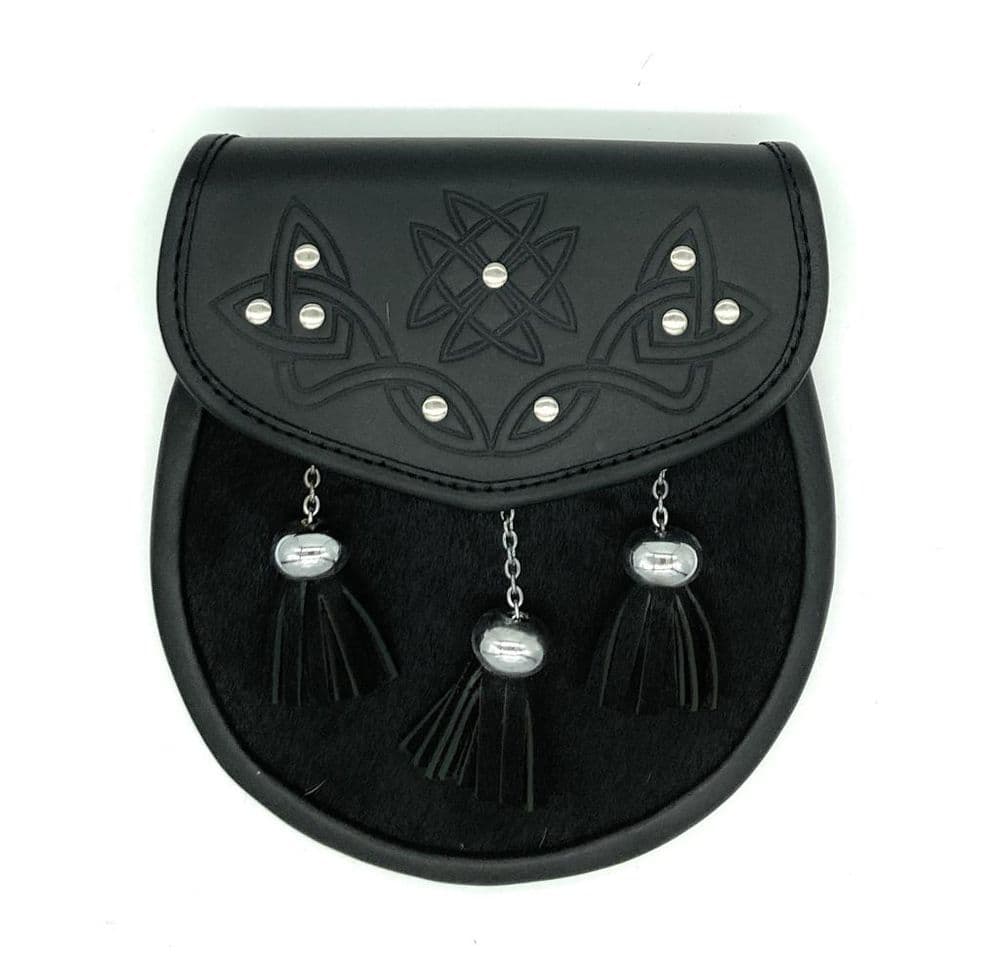 Scottish Traditional Full Dress Celtic Design 3 Tassel Kilt Sporran & Chain Belt