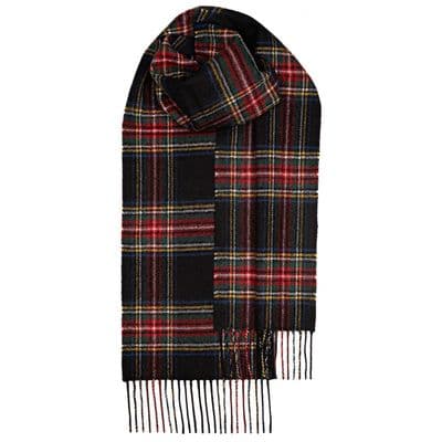 Stewart Black Modern Tartan Pure Lambswool Unisex Scarf