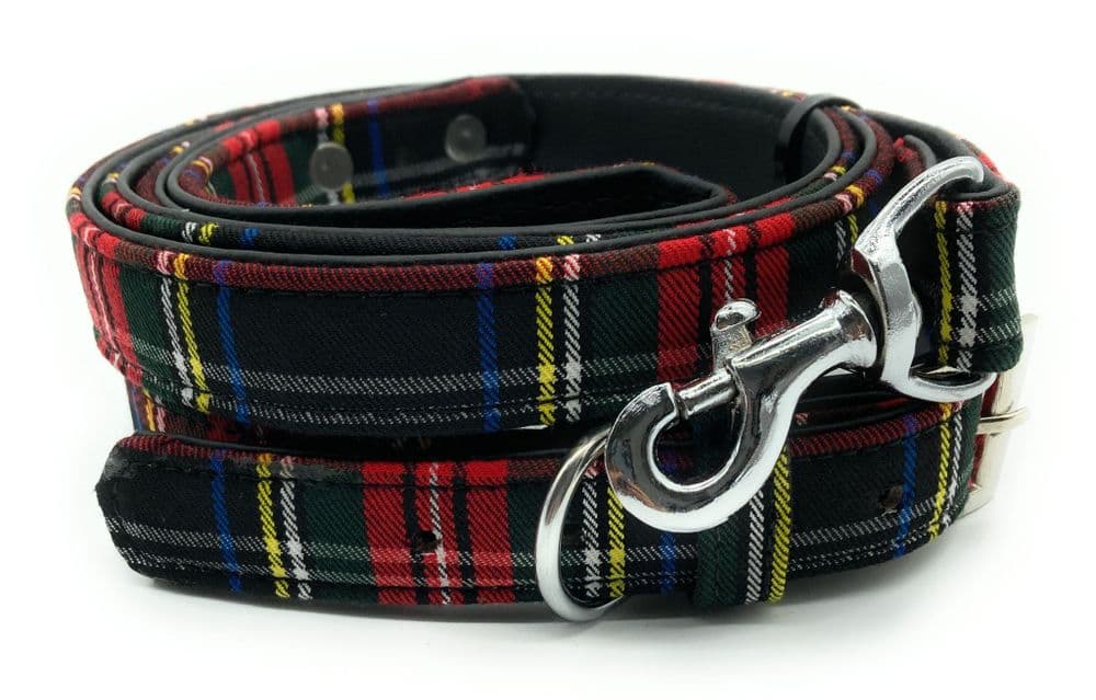 Stewart Black Tartan Handmade Dog Collar And Lead Set