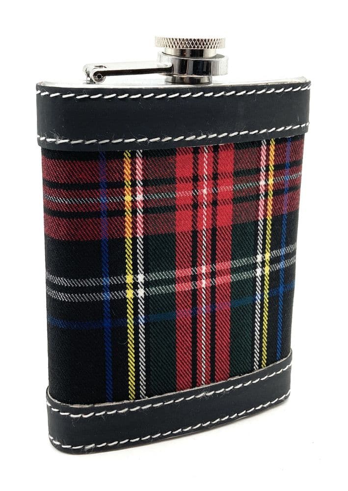 Stewart Black Tartan Stainless Steel 8oz Hip Flask