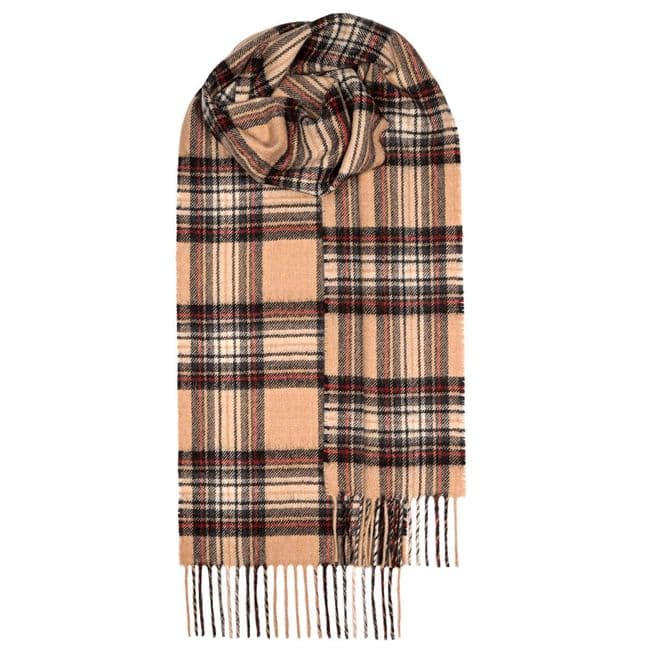 Stewart Camel Tartan Pure Lambswool Unisex Scarf - Made in Scotland