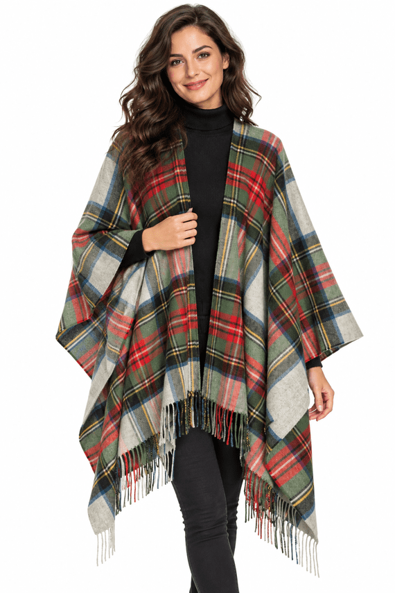Stewart Dress Silver Tartan Lambswool Serape Cape – Made in Scotland | Pure Wool Tartan Shawl