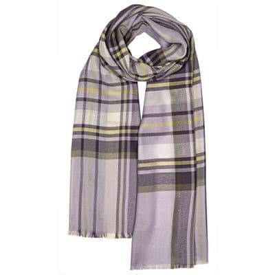 Stewart Lilac Check Luxury Tartan Scarf | Merino, Silk & Cashmere