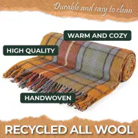 Stewart Natural  Dress Tartan Wool Blend Throw Travel Blanket 155cm x 190cm