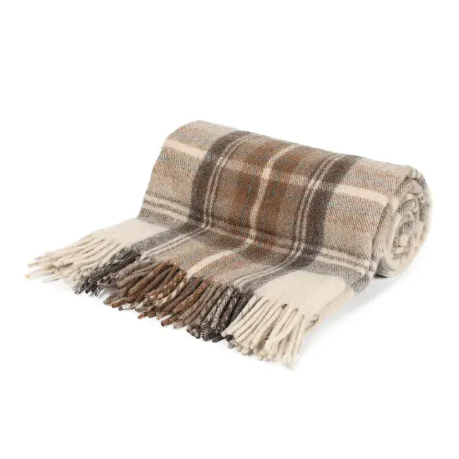 Stewart Natural Dress Tartan Wool Blend Throw Travel Blanket 155cm x 190cm