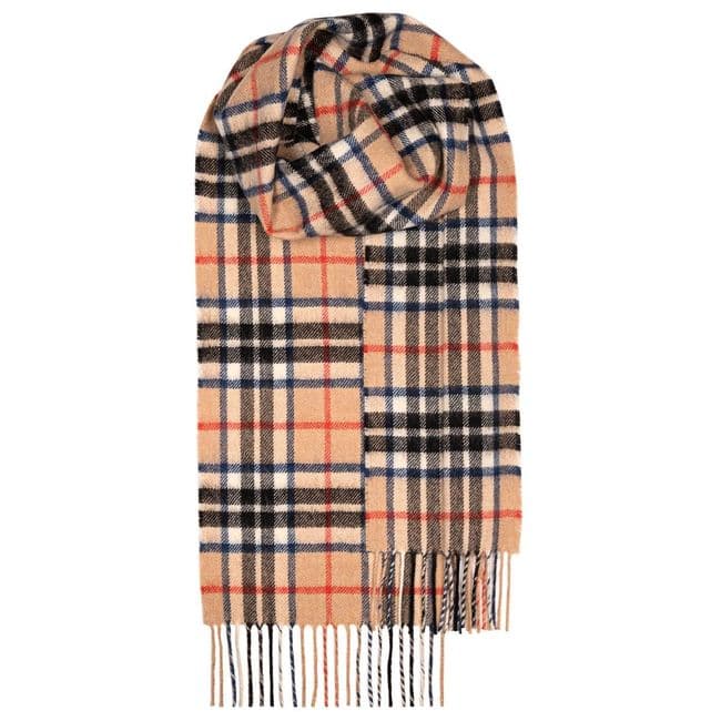 Thomson Camel Modern Tartan Luxury Cashmere Scarf - Made in Scotland