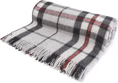 Thomson Grey Tartan Wool Blend Travel Blanket | 157 x 189cm