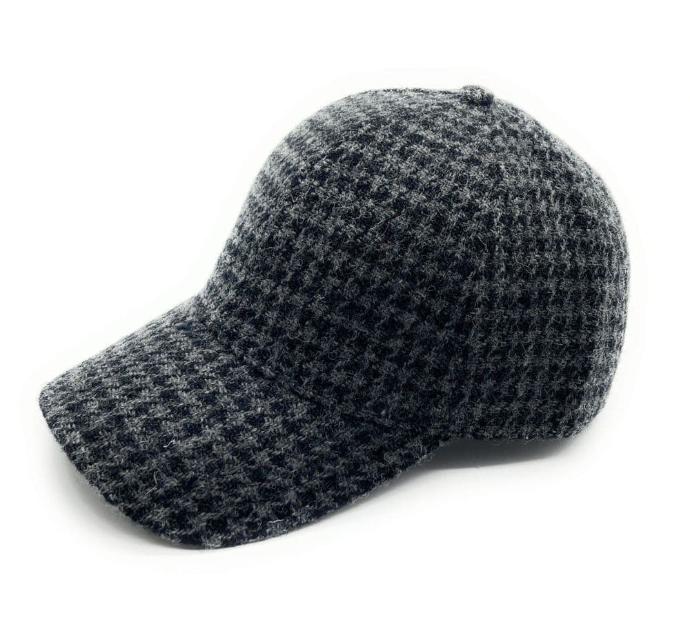 Unisex Grey & Black Dogtooth Harris Tweed Adjustable Baseball Cap