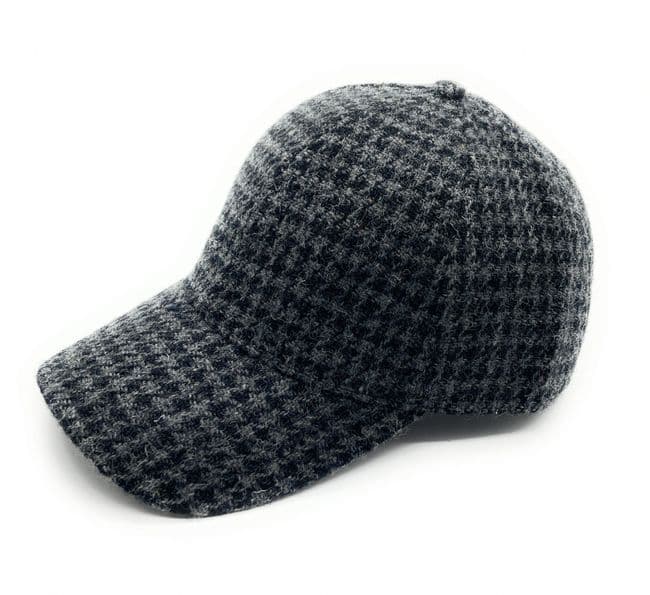 Unisex Grey & Black Dogtooth Harris Tweed Adjustable Baseball Cap