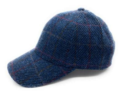 UNISEX NAVY OVERCHECK HARRIS TWEED ADJUSTABLE BASEBALL CAP