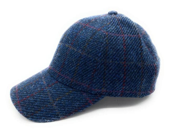 UNISEX NAVY OVERCHECK HARRIS TWEED ADJUSTABLE BASEBALL CAP