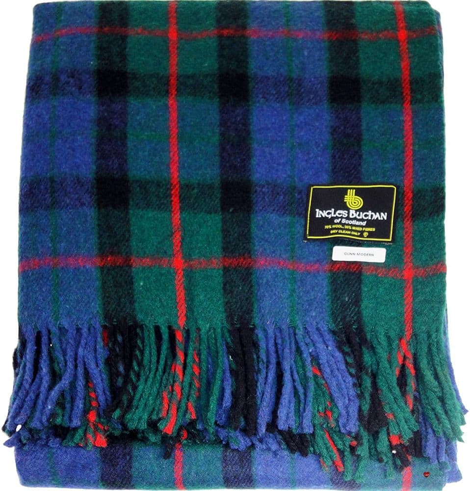 Wool Blend Gunn Modern Tartan Travel Blanket/Rug By Ingles Buchan of Scotland