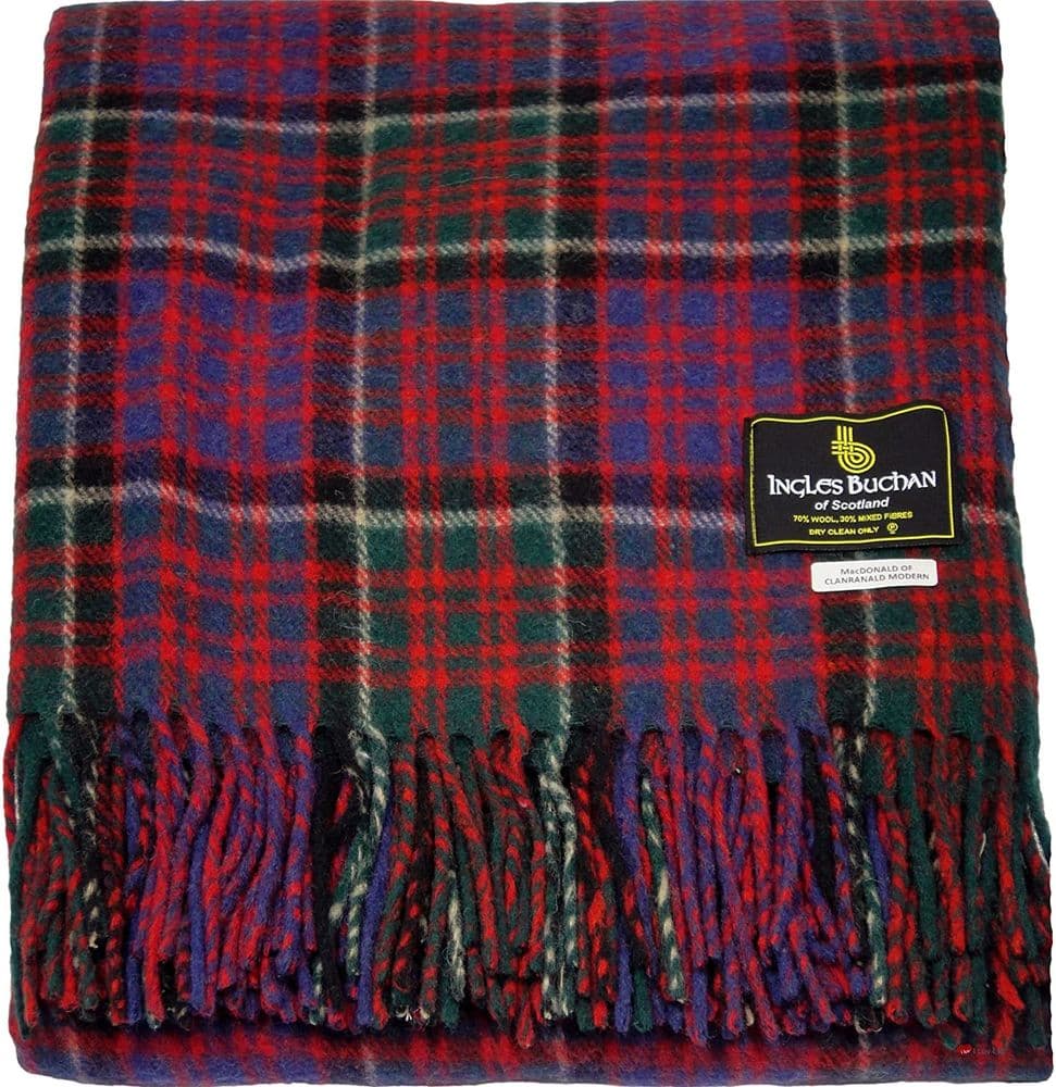 Wool Blend MacDonald of Clanranald Tartan Travel Blanket/Rug By Ingles Buchan of Scotland