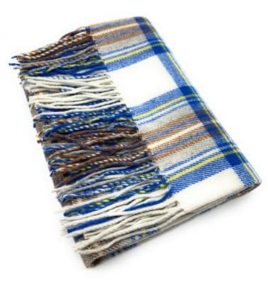 Wool Blend Stewart Muted Blue Tartan Knee Travel Rug Blanket