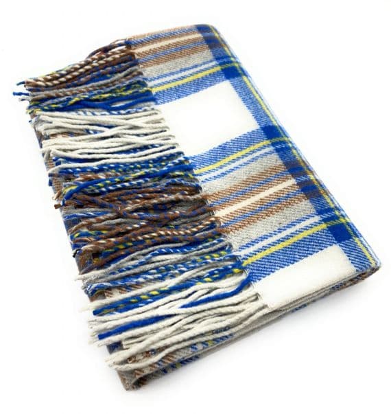 Wool Blend Stewart Muted Blue Tartan Knee Travel Rug Blanket