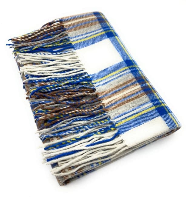 Wool Blend Stewart Muted Blue Tartan Knee Travel Rug Blanket