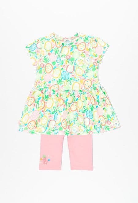 Boboli Girls Printed Dress and Pink Leggings Set Boboli Pink