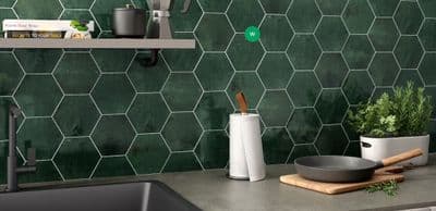 Bali Green Gloss Ceramic Hexagon Kitchen/Bathroom Wall Tile 150 x 173 x 1m2