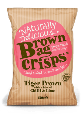 Brown Bag Crisps Sharing Bags Tiger Prawn With A Hint Of Chilli & Lime 10 x 150g Dated 09/07/26
