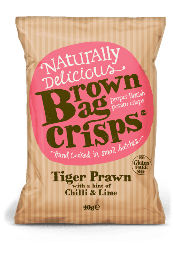 Brown Bag Crisps Tiger Prawn With A Hint Of Chilli & Lime 20 x 40g