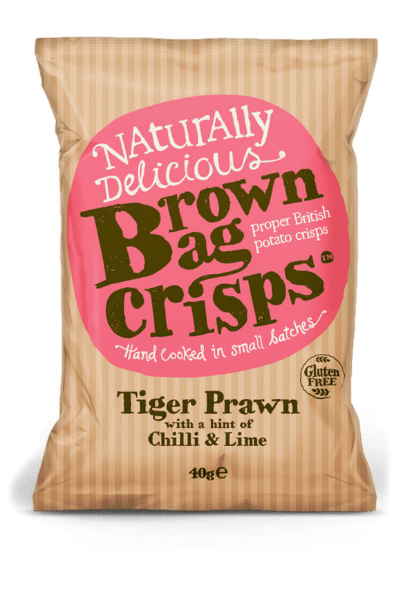 Brown Bag Crisps Tiger Prawn With A Hint Of Chilli & Lime 20 x 40g