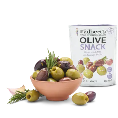 Mr Filberts Mixed Olives Rosemary & Garlic 12 x 50g