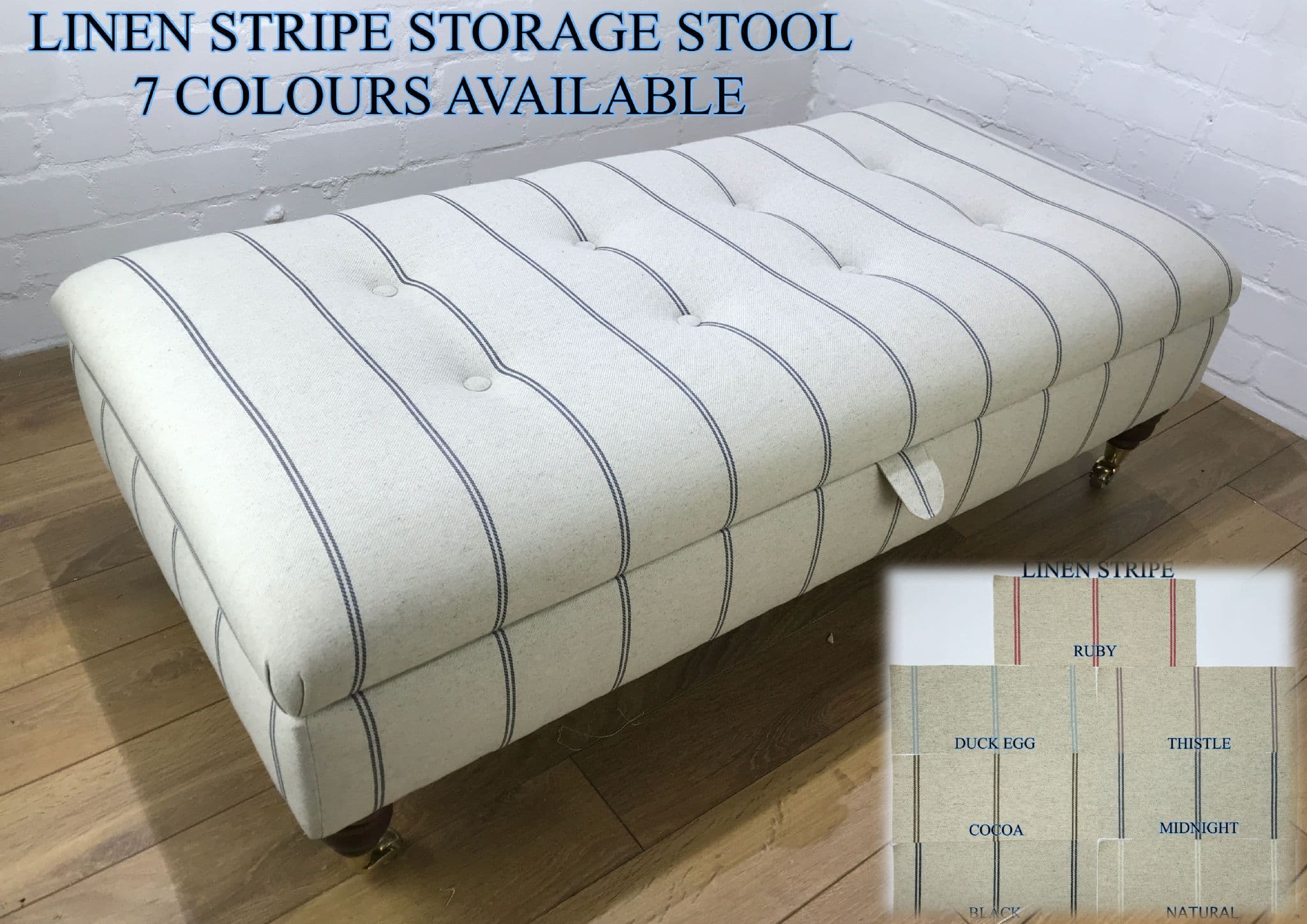Linen Rack Stool HARROW STORAGE STOOL - LINEN STRIPE- Choice of colours