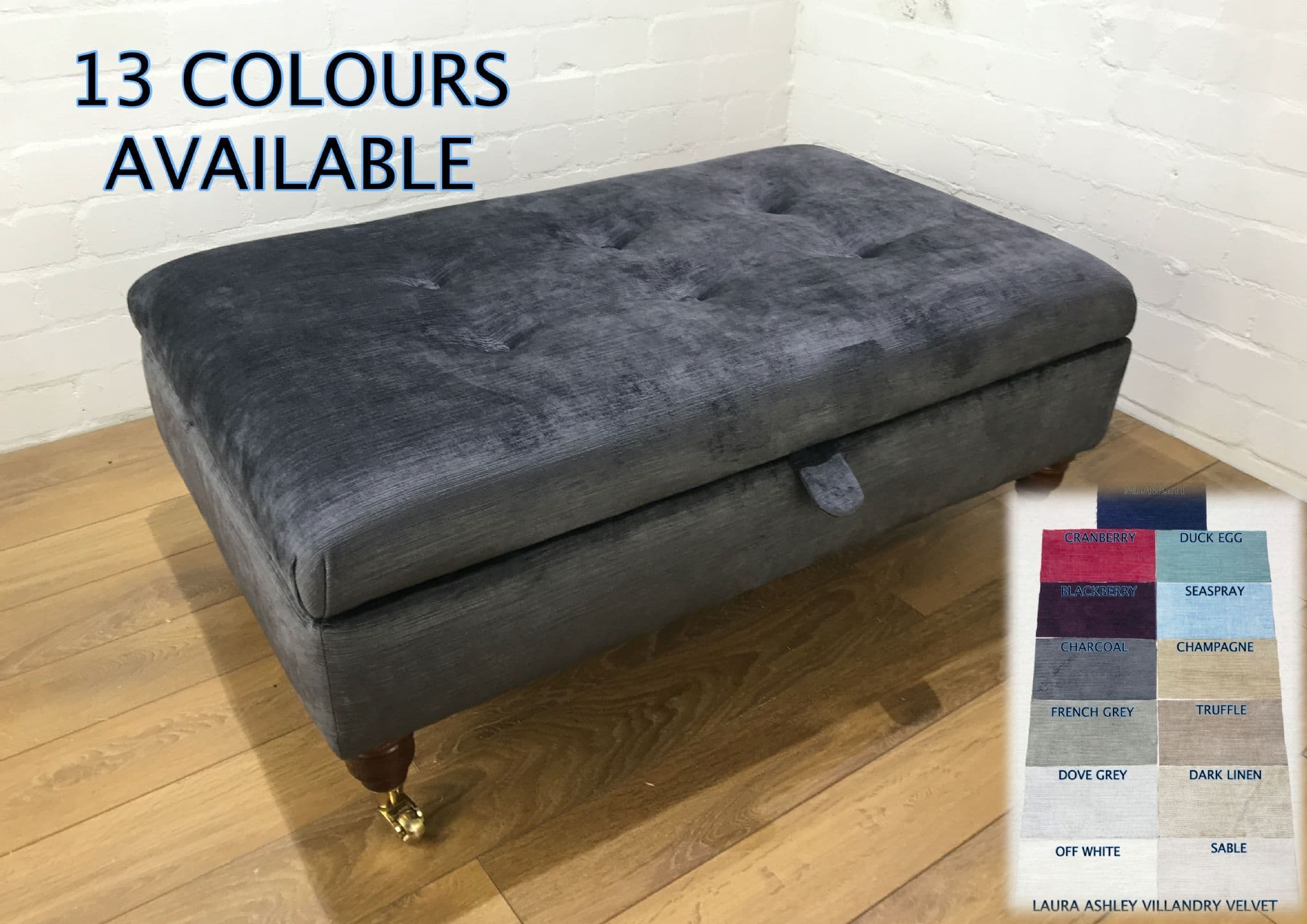 Laura Ashley storage stool Villandry velvet Fabric Choice of colours