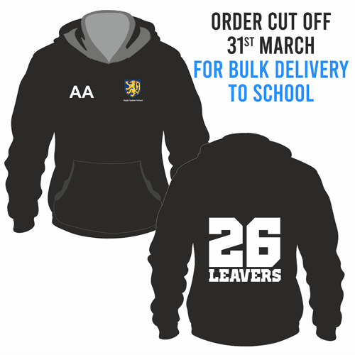 Ralph Sadleir School Leavers Hoody 2026- Black - BULK DELIVERY TO SCHOOL