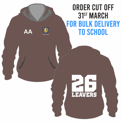 Ralph Sadleir School Leavers Hoody 2026- Brown - BULK DELIVERY TO SCHOOL
