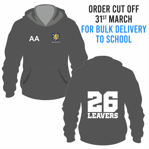 Ralph Sadleir School Leavers Hoody 2026- Charcoal - BULK DELIVERY TO SCHOOL