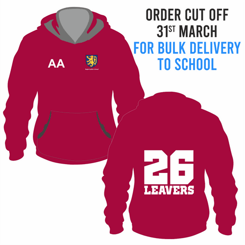 Ralph Sadleir School Leavers Hoody 2026- Cranberry - BULK DELIVERY TO SCHOOL