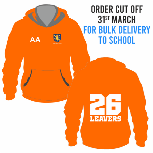 Ralph Sadleir School Leavers Hoody 2026- Orange  - BULK DELIVERY TO SCHOOL