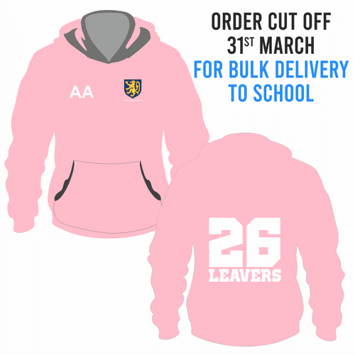 Ralph Sadleir School Leavers Hoody 2026- Pink  -- BULK DELIVERY TO SCHOOL