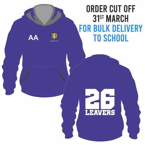 Ralph Sadleir School Leavers Hoody 2026- Purple  - BULK DELIVERY TO SCHOOL