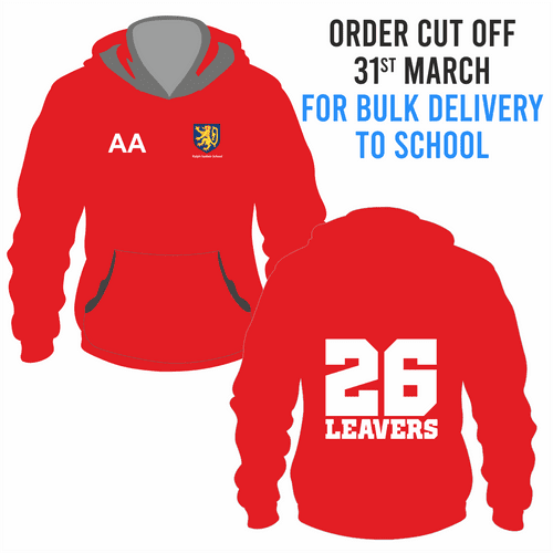 Ralph Sadleir School Leavers Hoody 2026- Red  - BULK DELIVERY TO SCHOOL