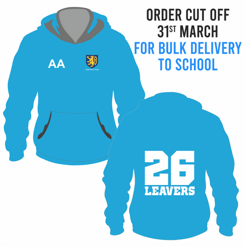 Ralph Sadleir School Leavers Hoody 2026- Reef Blue  - BULK DELIVERY TO SCHOOL