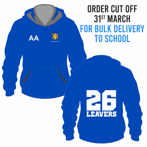 Ralph Sadleir School Leavers Hoody 2026- Royal Blue - BULK DELIVERY TO SCHOOL