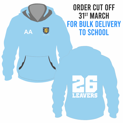 Ralph Sadleir School Leavers Hoody 2026- Sky Blue  - BULK DELIVERY TO SCHOOL