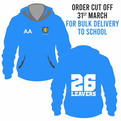 Ralph Sadleir School Leavers Hoody 2026- Tropical Blue  - BULK DELIVERY TO SCHOOL