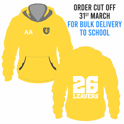 Ralph Sadleir School Leavers Hoody 2026- Yellow  - BULK DELIVERY TO SCHOOL