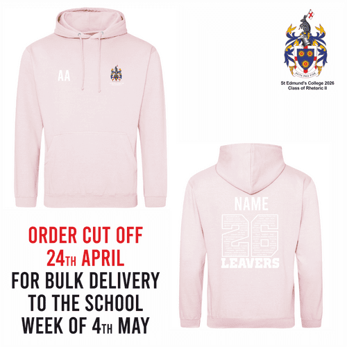 St Edmund’s College 2026 Class of Rhetoric II Hoody Baby Pink - EXTRAS AFTER CUT OFF