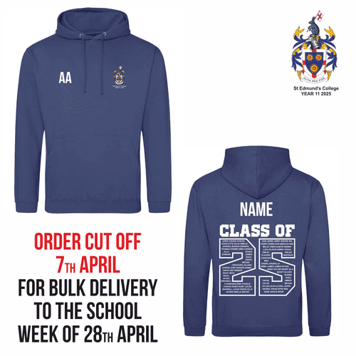 St Edmund’s College Year 11 Class of 25 Hoody Denim Blue - DELIVERED TO SCHOOL