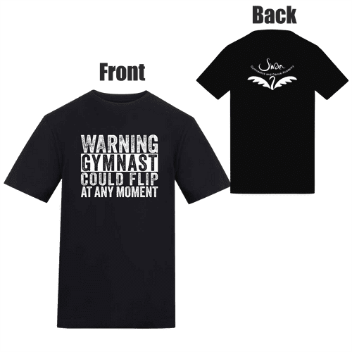Swan Gymnastics 'Gymnast Could Flip at Any Moment Tee' - Black