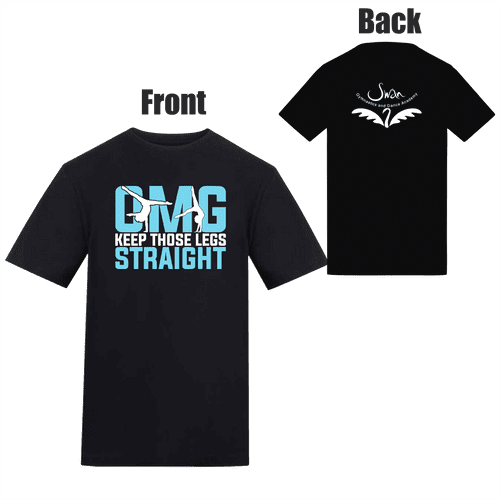 Swan Gymnastics 'Keep Those Legs Straight' T-Shirt Junior - Black