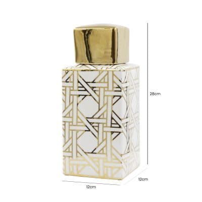 28cm White and Gold Ginger Jar