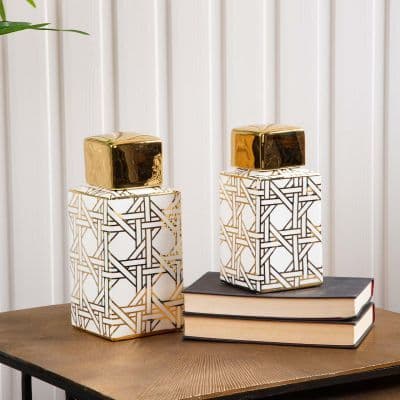 28cm White and Gold Ginger Jar